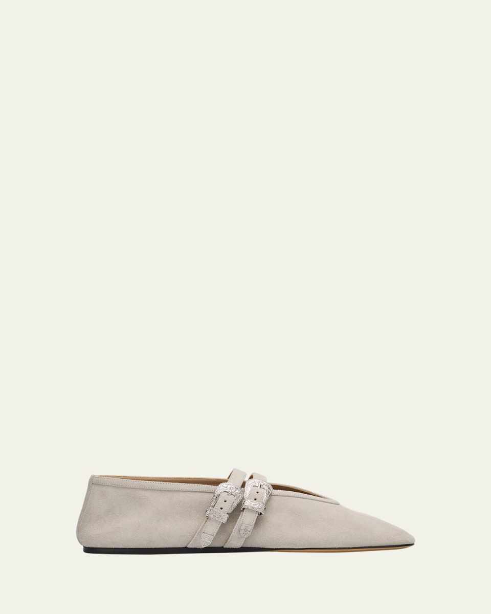 Claudia Suede Western-Buckle Ballerina Flats